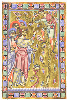 Jesus Encounters Zacchaeus. From the Book of Pericopes of the Monastery of Saint Erentrud (1140).