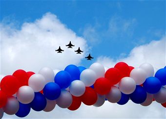 F-16s fly over Colorado on the 4th of July.