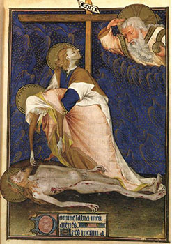 Lamentation of the Virgin. John the Apostle trying to console Mary, 1435.