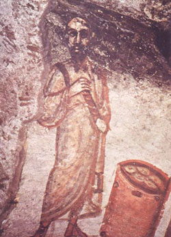 Paul with his scrolls, Roman catacombs.