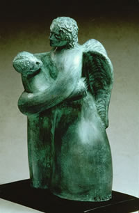 Jacob Wrestles With an Angel, Terracotta with bronze patina, by Scott Sullivan.