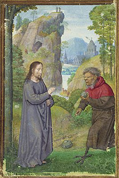 The Temptation of Christ by Simon Bening, Flemish, 1550.