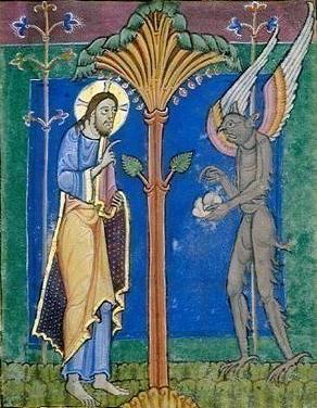 Temptation of Christ from St. Albans Psalter, Hildesheim.