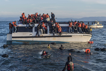 Syrian and Iraqi immigrants from Turkey on the Greek island of Lesbos.