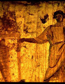 Wall painting of Jesus raising Lazarus, late 3rd century catacomb.